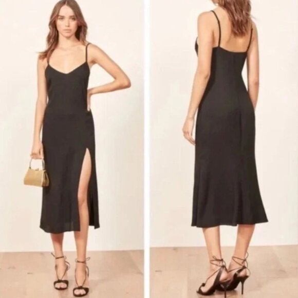 Reformation | Classic Black Crimini Midi Dress | Size 8 - Picture 2 of 11
